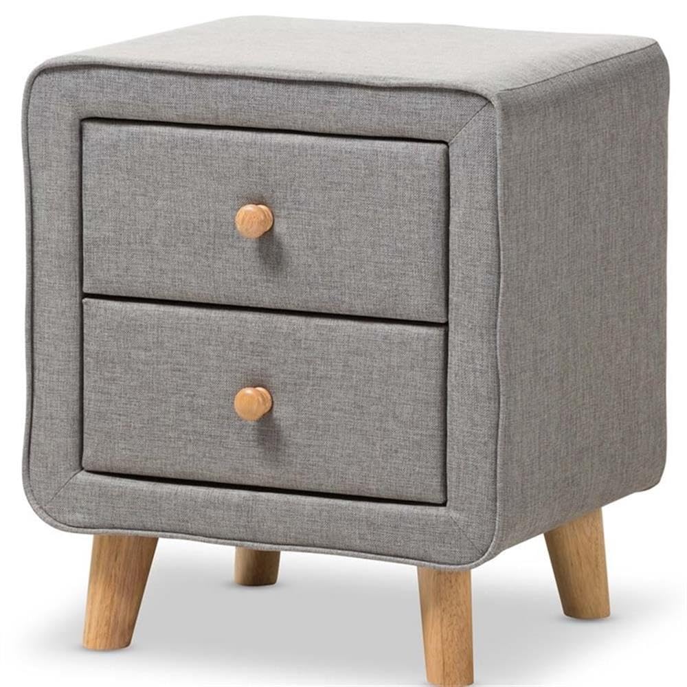 Baxton Studio Jonesy Mid-Century Grey Fabric Upholstered 2-Drawer Nightstand